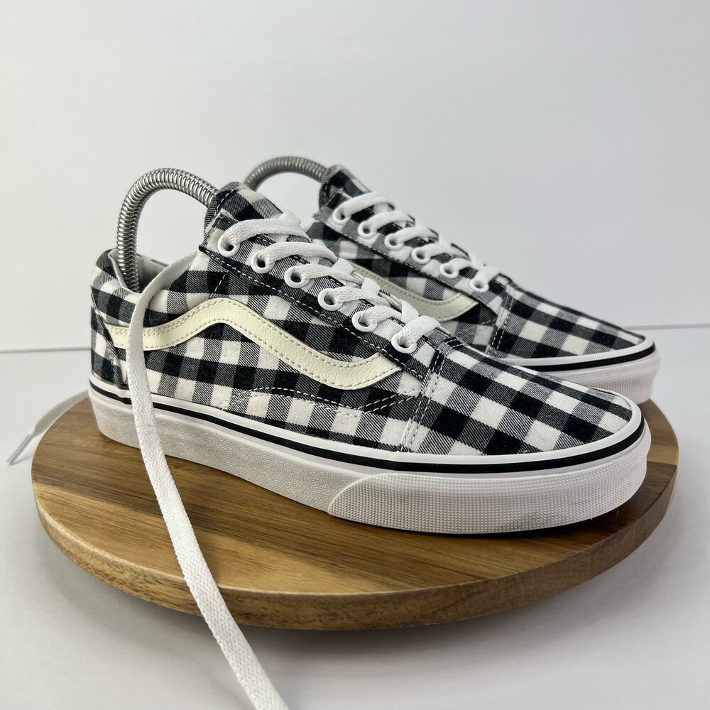 Vans Old Skool Gingham Unisex Low-Top Shoes Black White Plaid Men 6 /Women 7.5